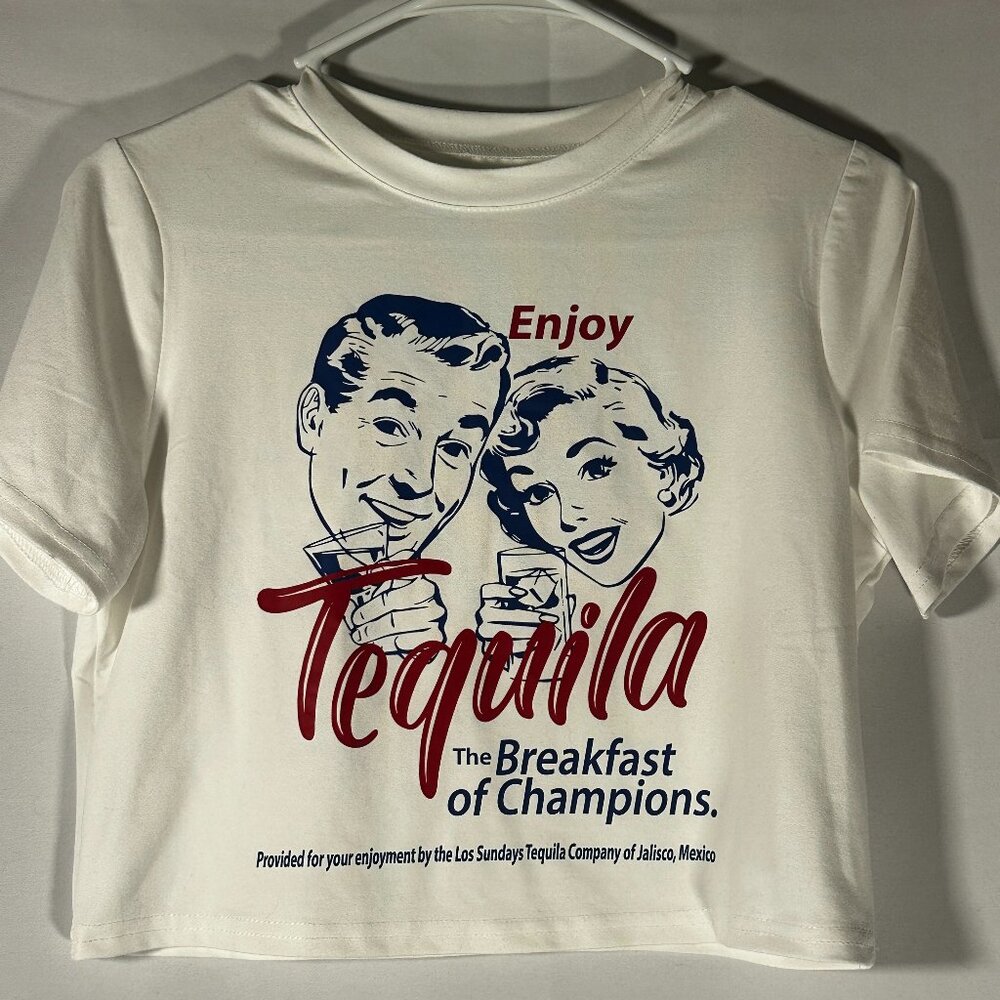 Enjoy Tequila Graphic Crop Tee White Small